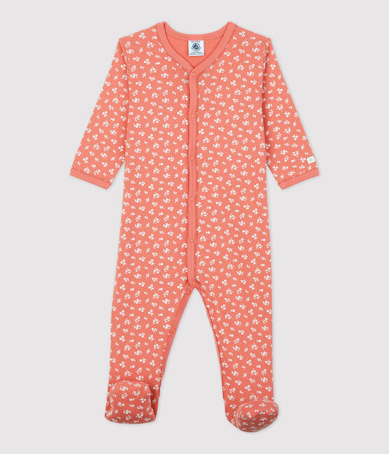 Babies' Floral Organic Cotton Sleepsuit PAPAYE pink/MARSHMALLOW