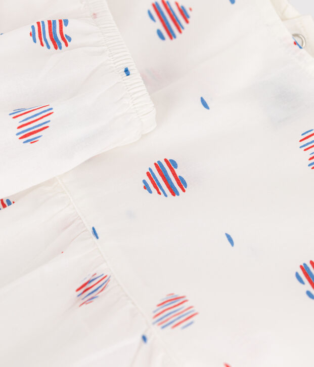 Babies' short-sleeved cotton dress and bloomers printed with hearts Ecru/multicolor