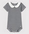 Baby Girls' Cotton Bodysuit with Peter Pan Collar SMOKING blue/MARSHMALLOW white