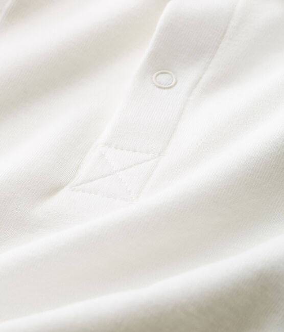 Baby boys' plain bodysuit with polo shirt collar MARSHMALLOW white
