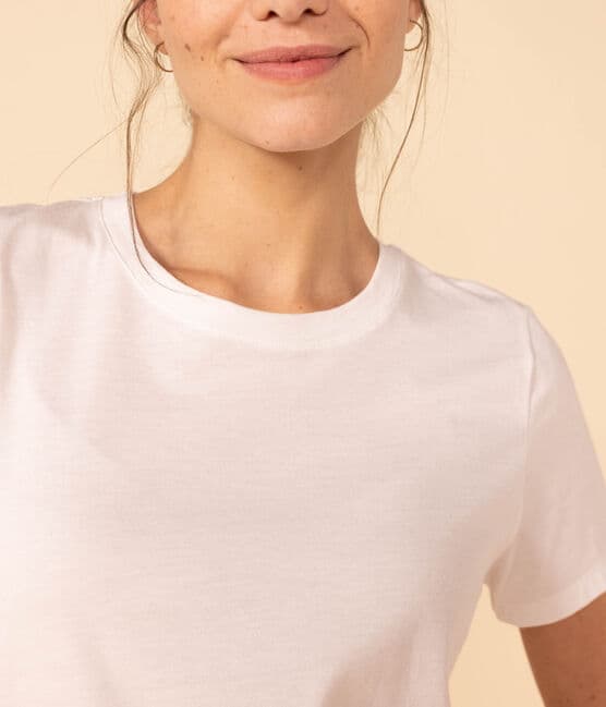 Women's short-sleeved, round-necked Straight T-shirt in fine jersey ECUME white