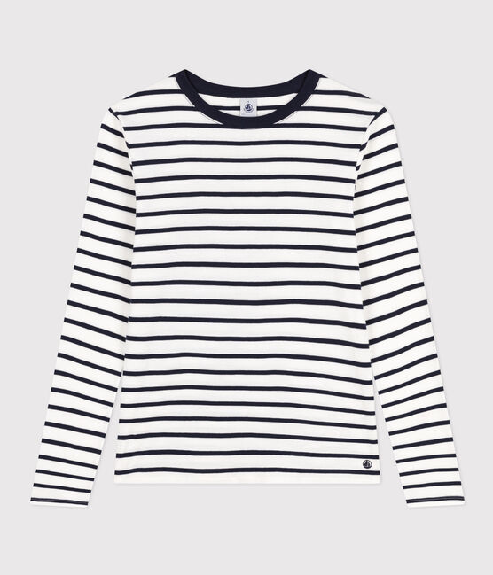 Women's Iconic Cotton Round Neck T-Shirt MARSHMALLOW white/SMOKING blue