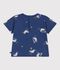 Babies' short-sleeved seagull-print cotton T-shirt blue/multicolor