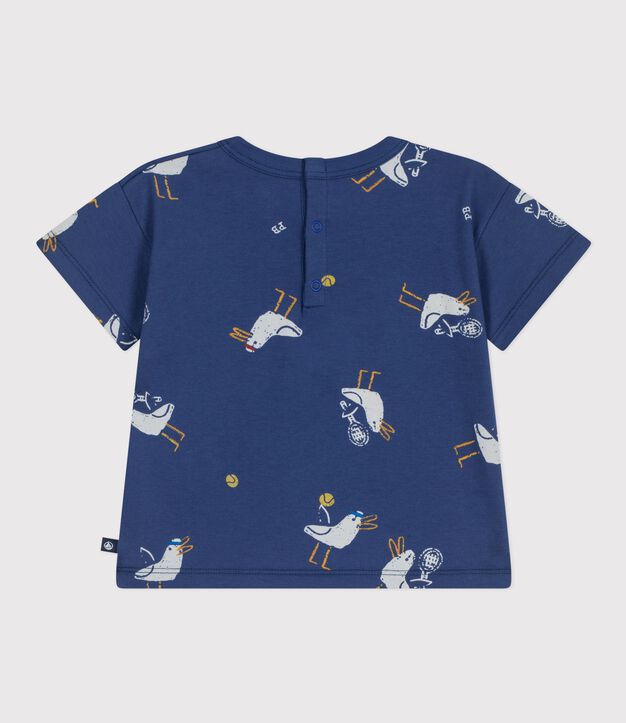 Babies' short-sleeved seagull-print cotton T-shirt blue/multicolor