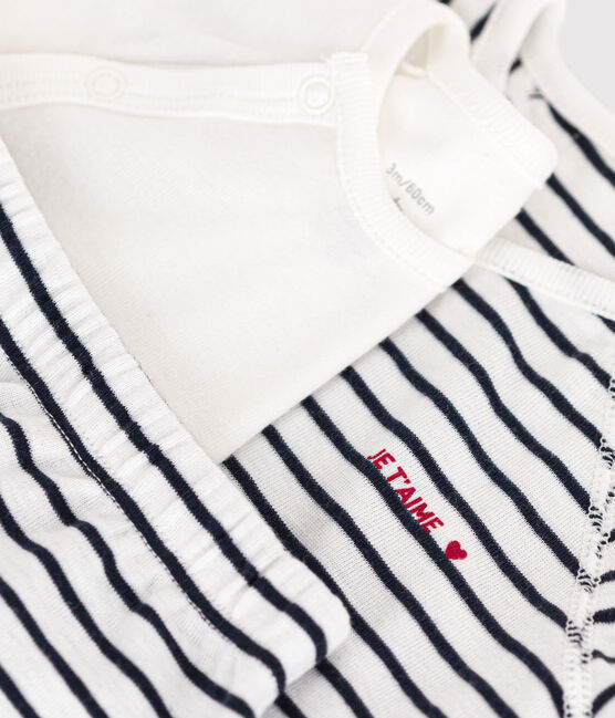 Babies' Cotton Striped Outfit - 2-Piece Set MARSHMALLOW white/SMOKING blue