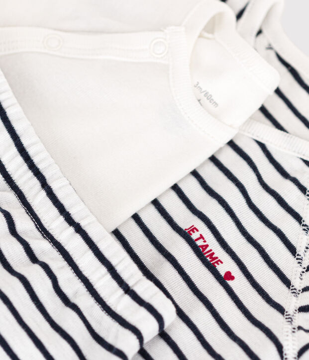 Babies' Cotton Striped Outfit - 2-Piece Set white/blue
