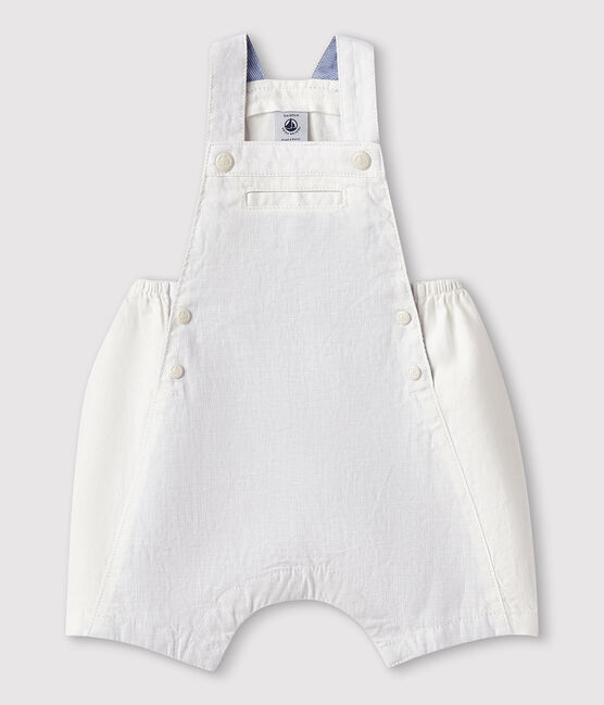 Baby boy's short linen dungarees MARSHMALLOW white