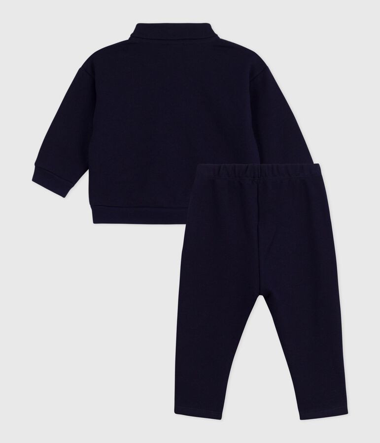Babies' sweatshirt and trousers set in plain cotton blue