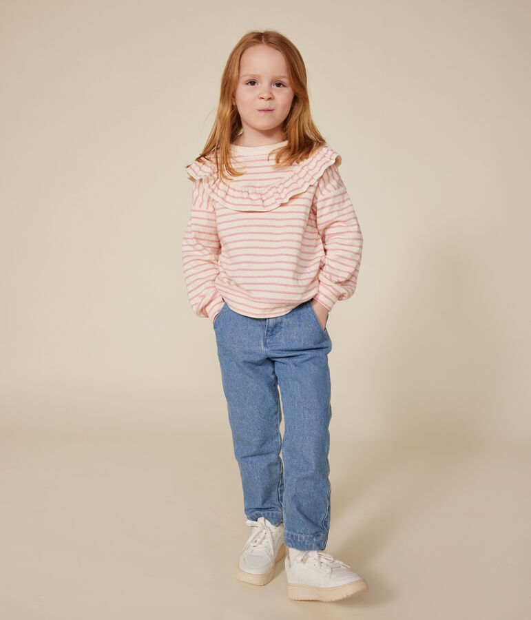 Girls' tube knit sweatshirt Ecru/pink