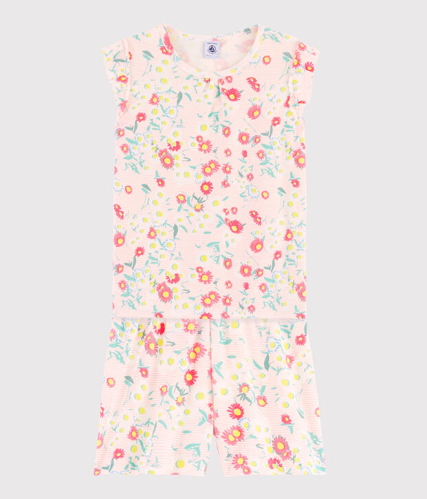 Girls' Ribbed Short Floral Pyjamas white/multicolor