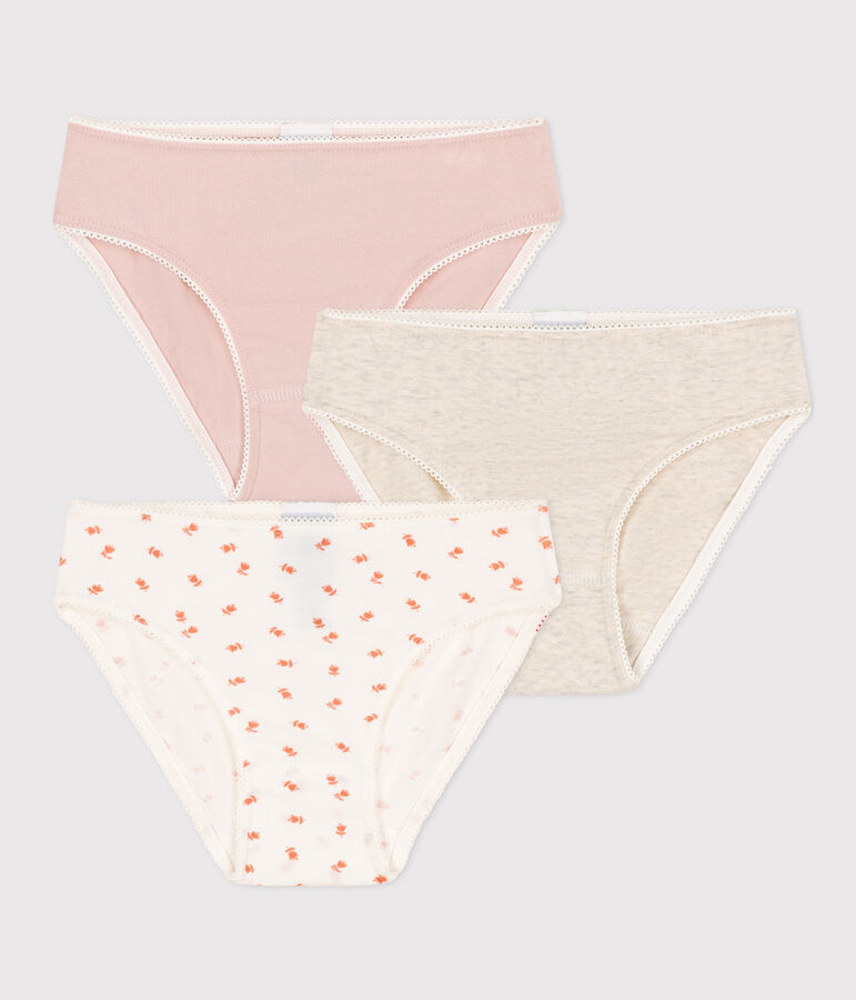 Girls' Flower Cotton and Elastane Briefs - 3-Pack multicolor