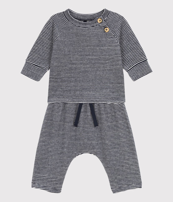 Babies' Cotton Velour Clothing - 2-Piece Set SMOKING blue/MARSHMALLOW white