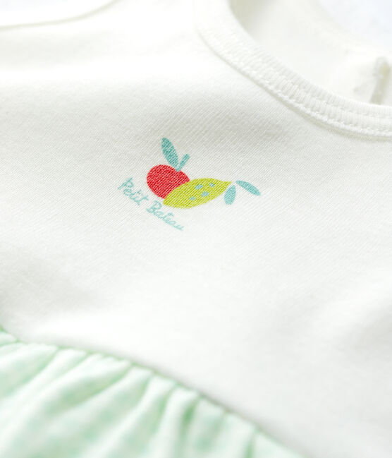 Baby Girls' Gingham Organic Cotton Bodysuit Dress MARSHMALLOW white/HAITI blue
