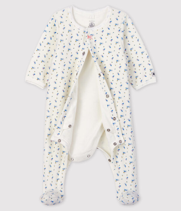 Baby Girls' floral print Velour Bodyjama white/multicolor