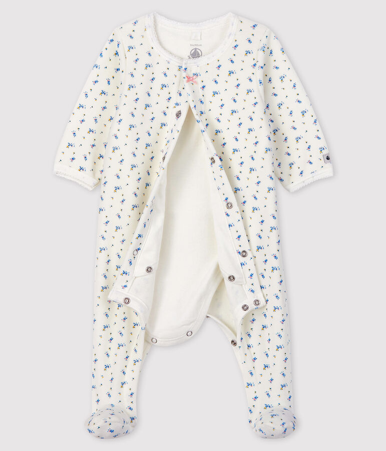 Baby Girls' floral print Velour Bodyjama MARSHMALLOW white/MULTICO white