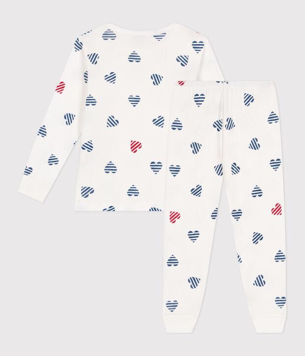 Children's long-sleeved heart print cotton pyjamas white/multicolor