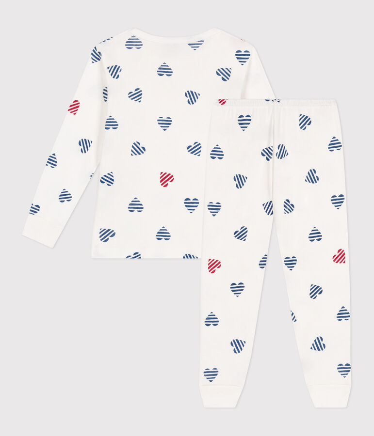 Children's long-sleeved heart print cotton pyjamas MARSHMALLOW white/MULTICO white