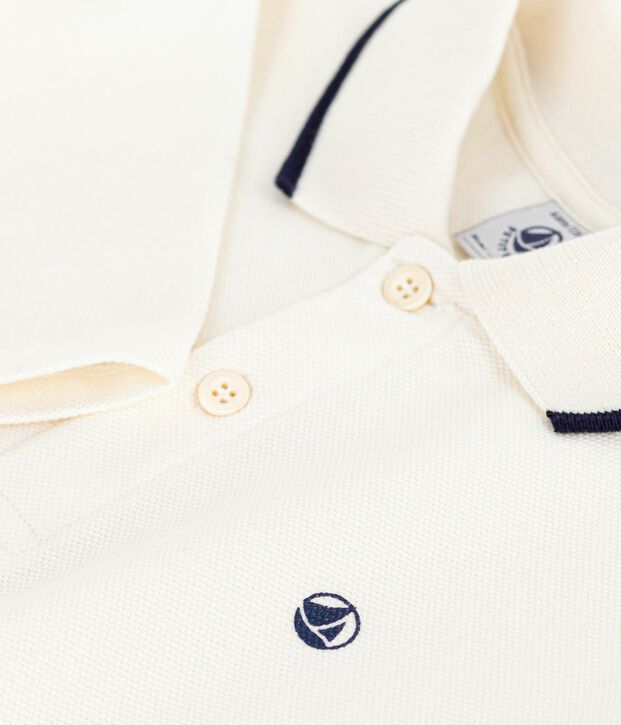 Children's long-sleeved printed cotton polo shirt MILK