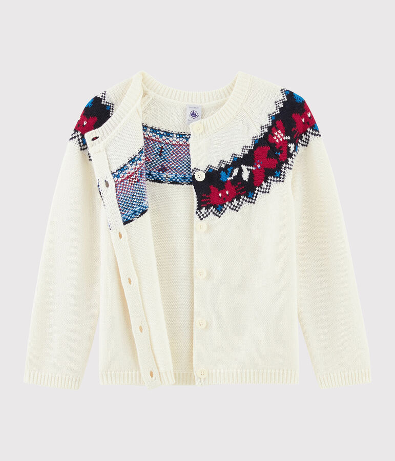 Girls' wool and cotton cardigan MARSHMALLOW white/MULTICO white