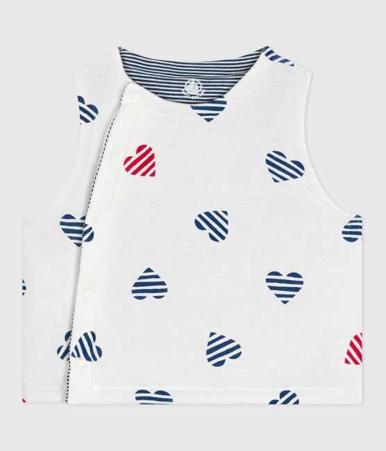 Babies' sleeveless reversible printed cotton cardigan MARSHMALLOW red/SPI