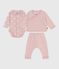 Babies' 2-piece velour gift set, the body printed with hearts JOLI pink