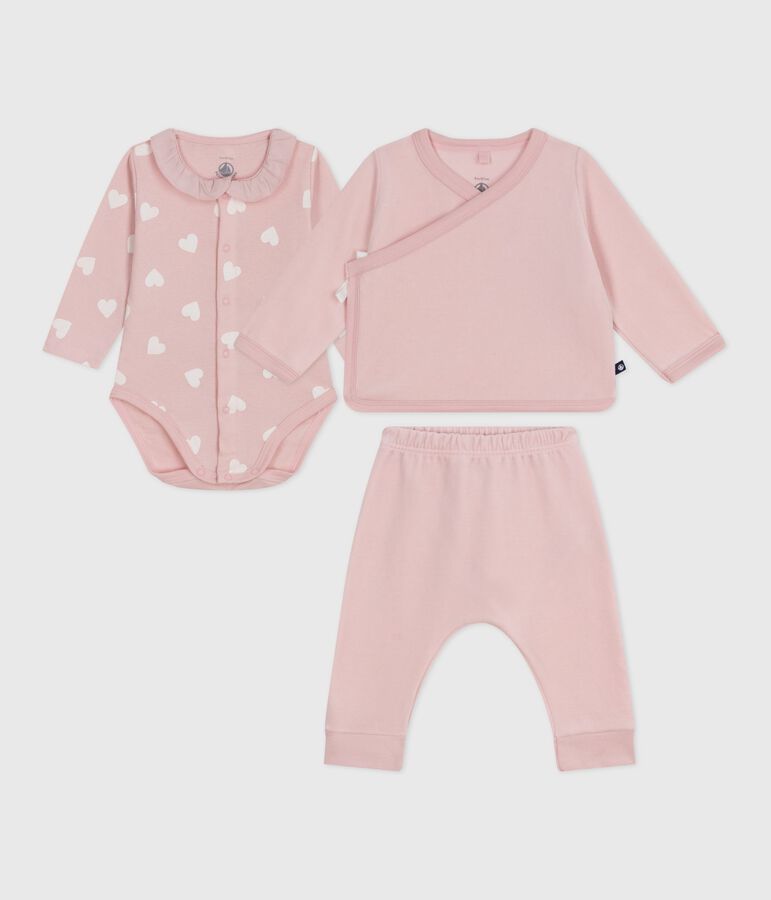 Babies' 2-piece velour gift set, the body printed with hearts pink
