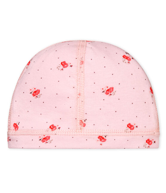 Unisex newborn baby printed bonnet VIENNE pink/MULTICO CN white