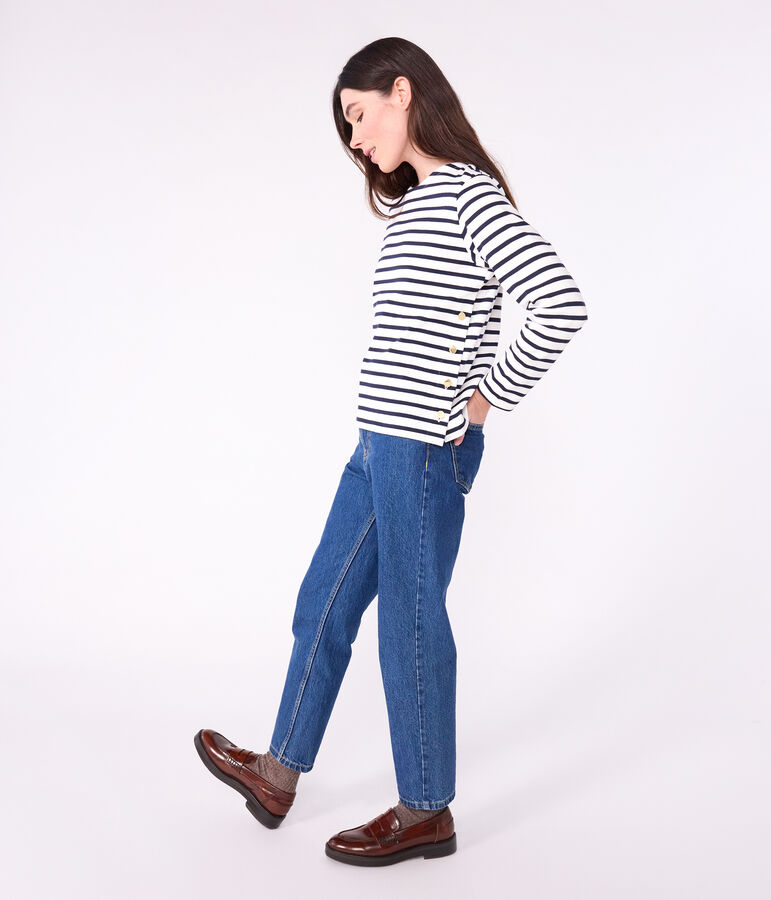 Women's cotton Breton top MARSHMALLOW white/SMOKING blue