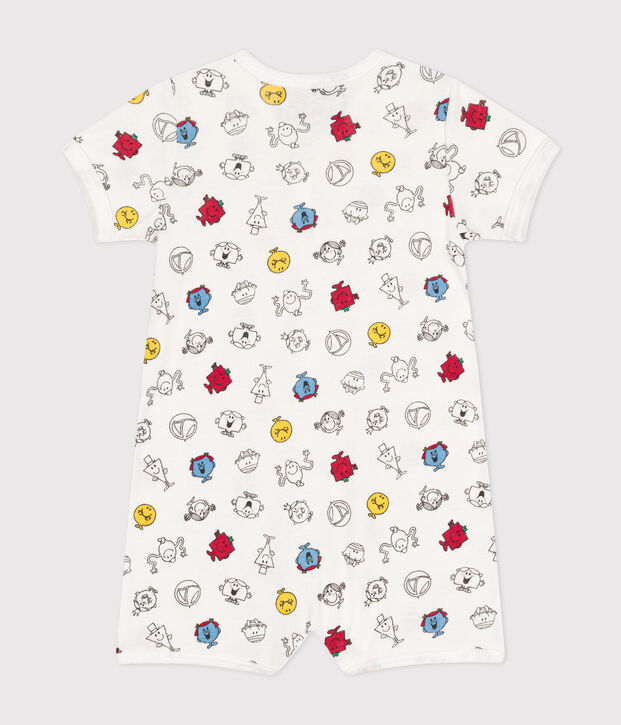 Babies' short printed Mr. Men and Little Miss cotton playsuit white/multicolor
