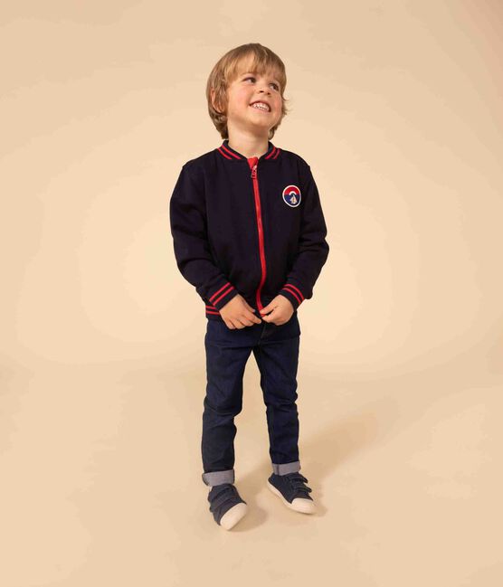 Boys' Thick Jersey Baseball Jacket SMOKING blue
