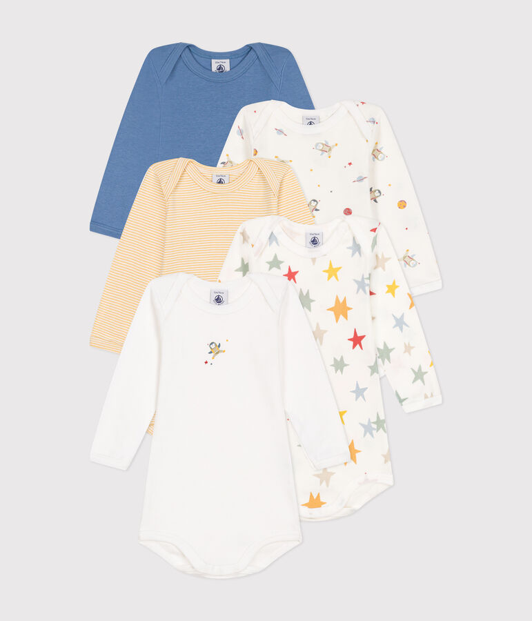 Babies' long-sleeved space-print cotton bodysuits - 5-pack multicolor