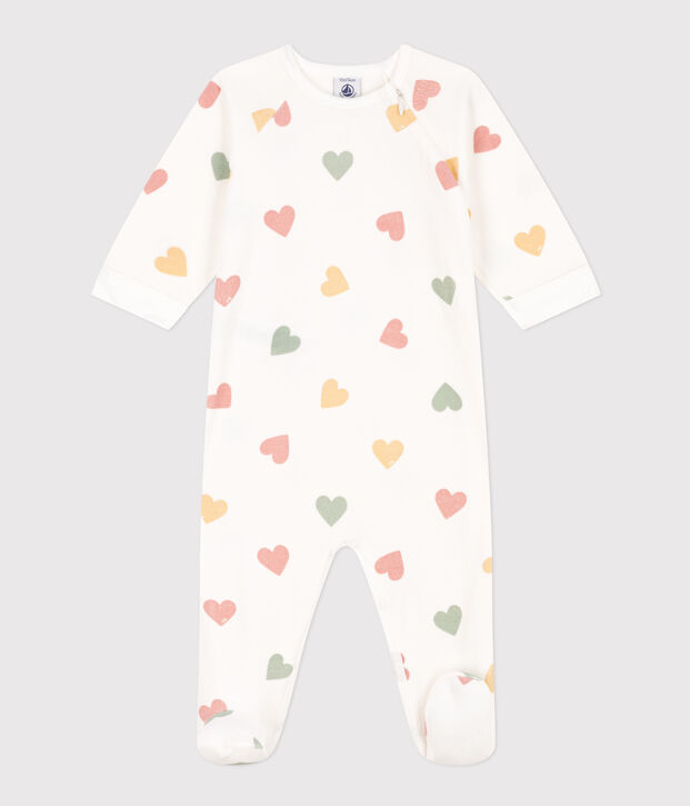 Babies' Multicoloured Heart Patterned Velour Pyjamas white/multicolor