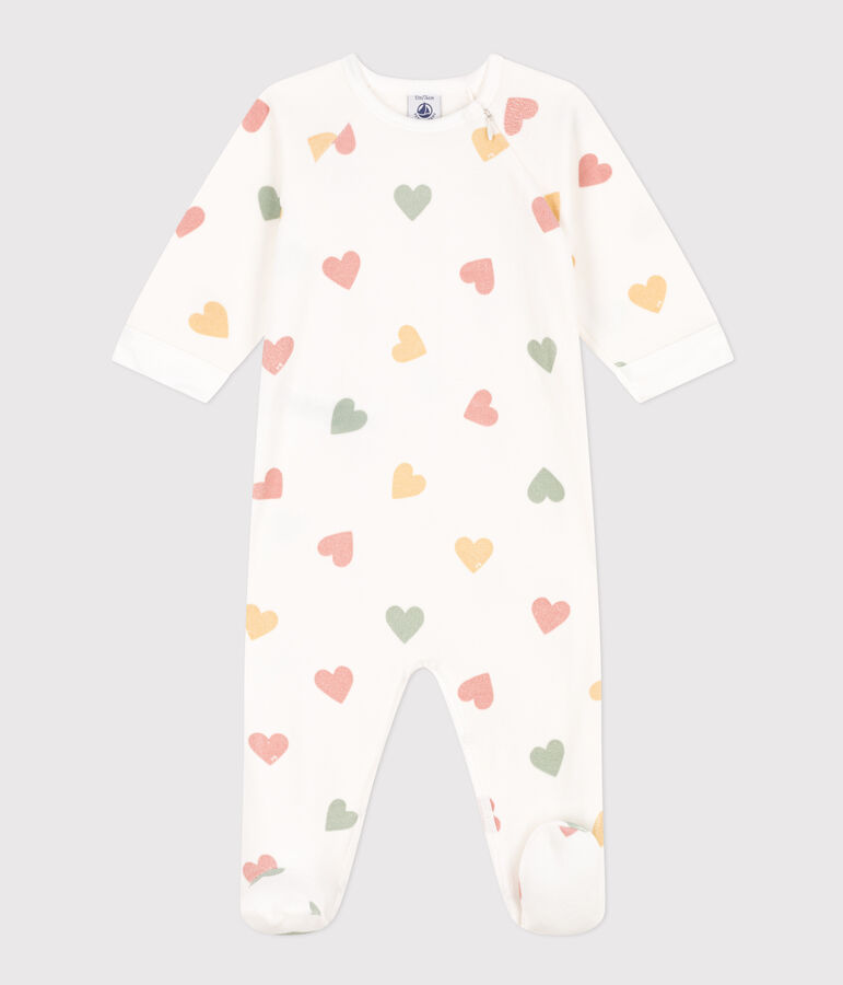 Babies' Multicoloured Heart Patterned Velour Pyjamas white/multicolor