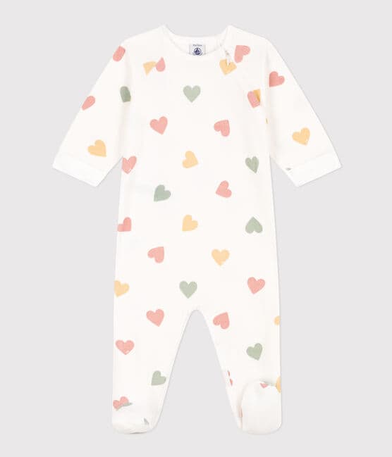 Babies' Multicoloured Heart Patterned Velour Pyjamas MARSHMALLOW white/MULTICO white