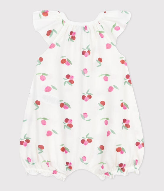 Babies' short fruit-pattern cotton jumpsuit MARSHMALLOW white/MULTICO white