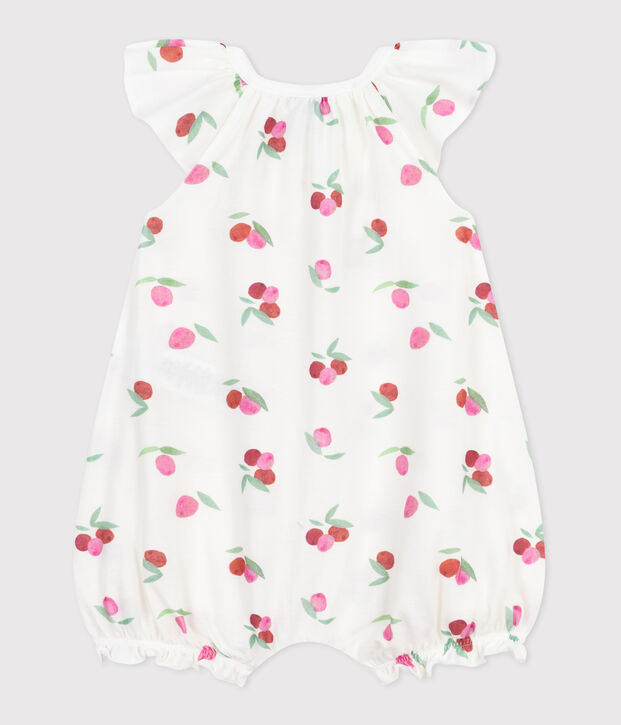 Babies' short fruit-pattern cotton jumpsuit white/multicolor