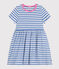 Girls' Stripy Short-Sleeved Cotton Dress GAULOISE /MARSHMALLOW