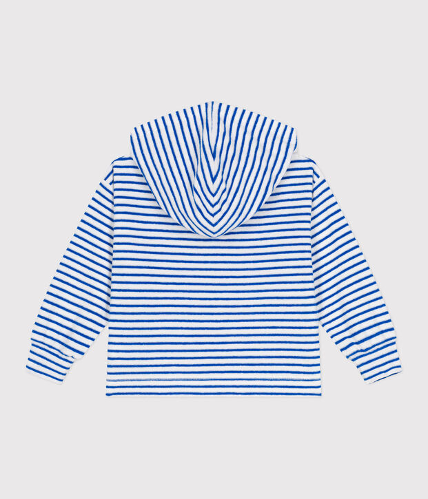 Children's unisex stripy cotton terry hoodie blue/blue