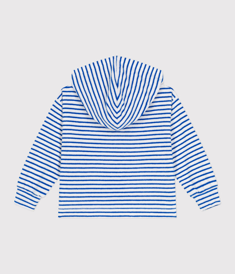 Children's unisex stripy cotton terry hoodie white/blue