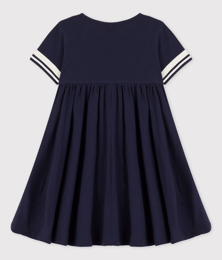 Girls' Short-Sleeved Organic Cotton Dress SMOKING blue