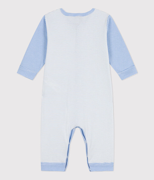 Footless Pinstriped Cotton Sleepsuit blue/white