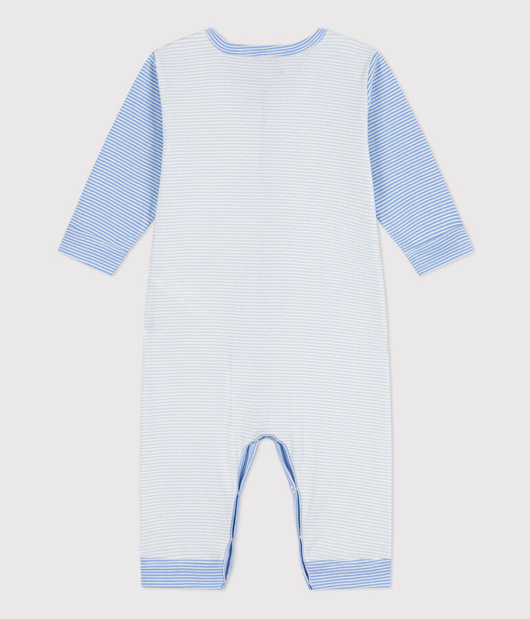 Footless Pinstriped Cotton Sleepsuit blue/white