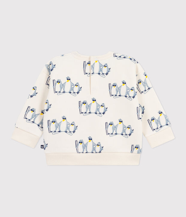 Babies' penguin-print cotton sweatshirt Ecru/multicolor