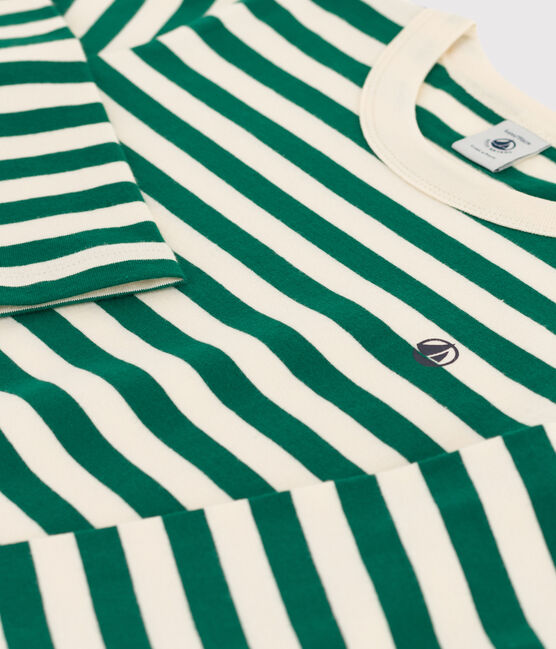 Boys' Long-Sleeved Cotton T-Shirt EVERGREEN /AVALANCHE