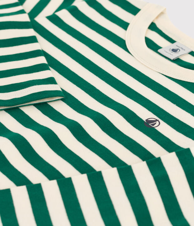 Boys' Long-Sleeved Cotton T-Shirt green/ecru