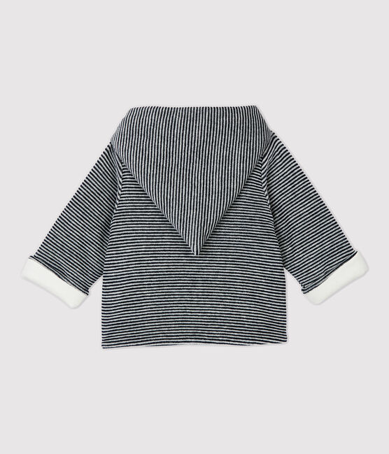 Babies' Stripy Organic Cotton Velour Hooded Jacket MARSHMALLOW white/SMOKING blue