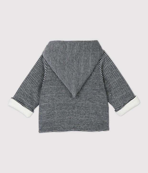 Babies' Stripy Organic Cotton Velour Hooded Jacket white/blue