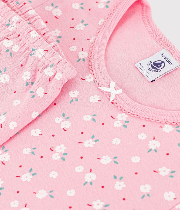 Children's printed cotton pyjamas with short sleeves and long legs pink/multicolor