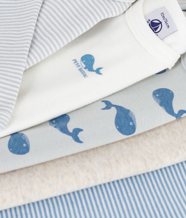 Pack of babies' long-sleeved whale-print cotton bodies multicolor