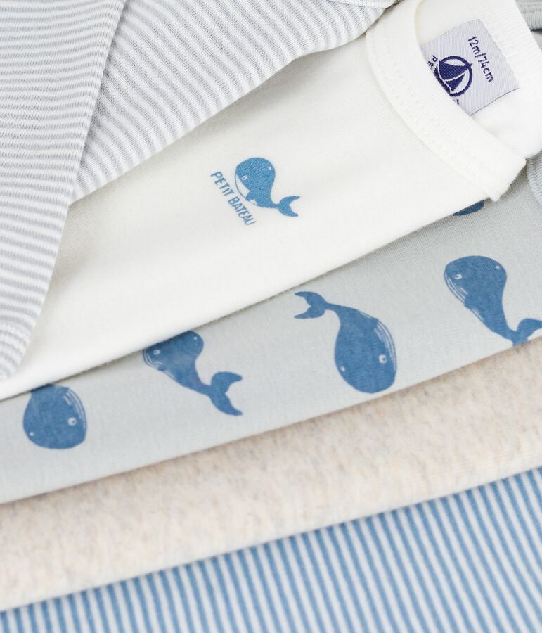 Pack of babies' long-sleeved whale-print cotton bodies multicolor